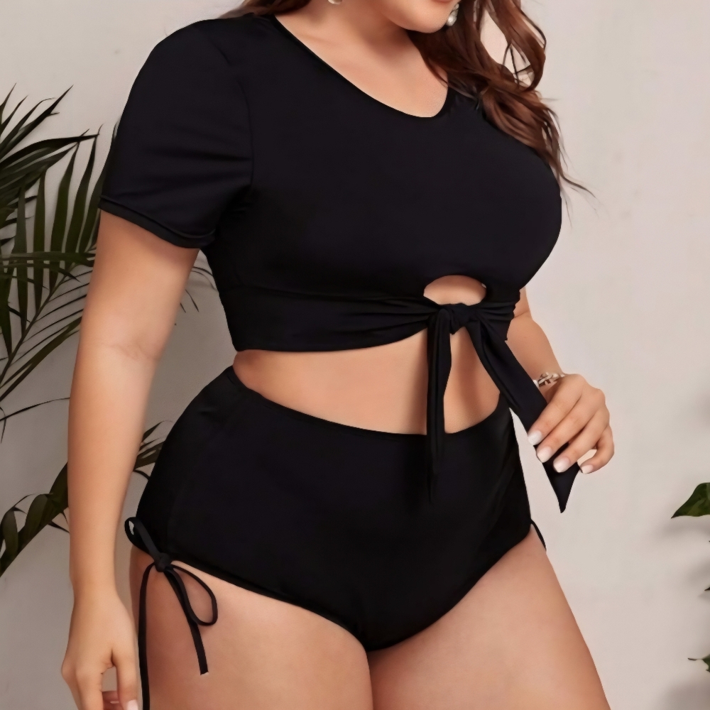 Black Tie-Front Top ONLY Swim top NWOT